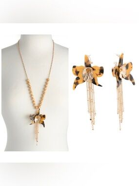 BETSEY JOHNSON SET Animal Print Orchid Y Necklace & Orchid Earrings NEW NWT